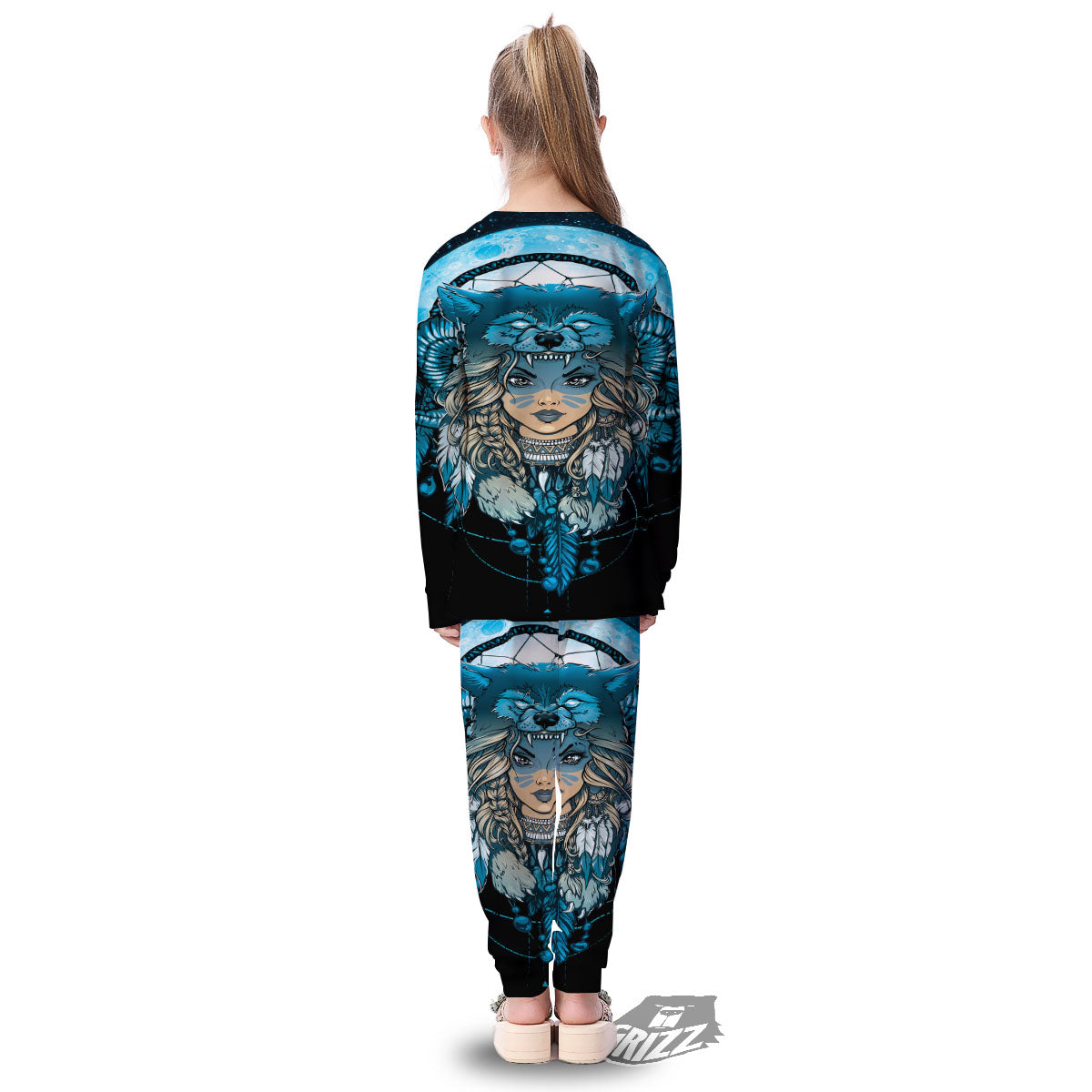 Wolf Girl Native American Print Kid's Pajamas-grizzshop
