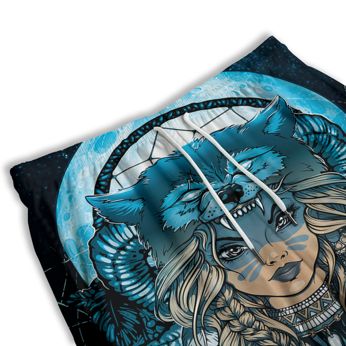 Wolf Girl Native American Print Men's Athletic Shorts