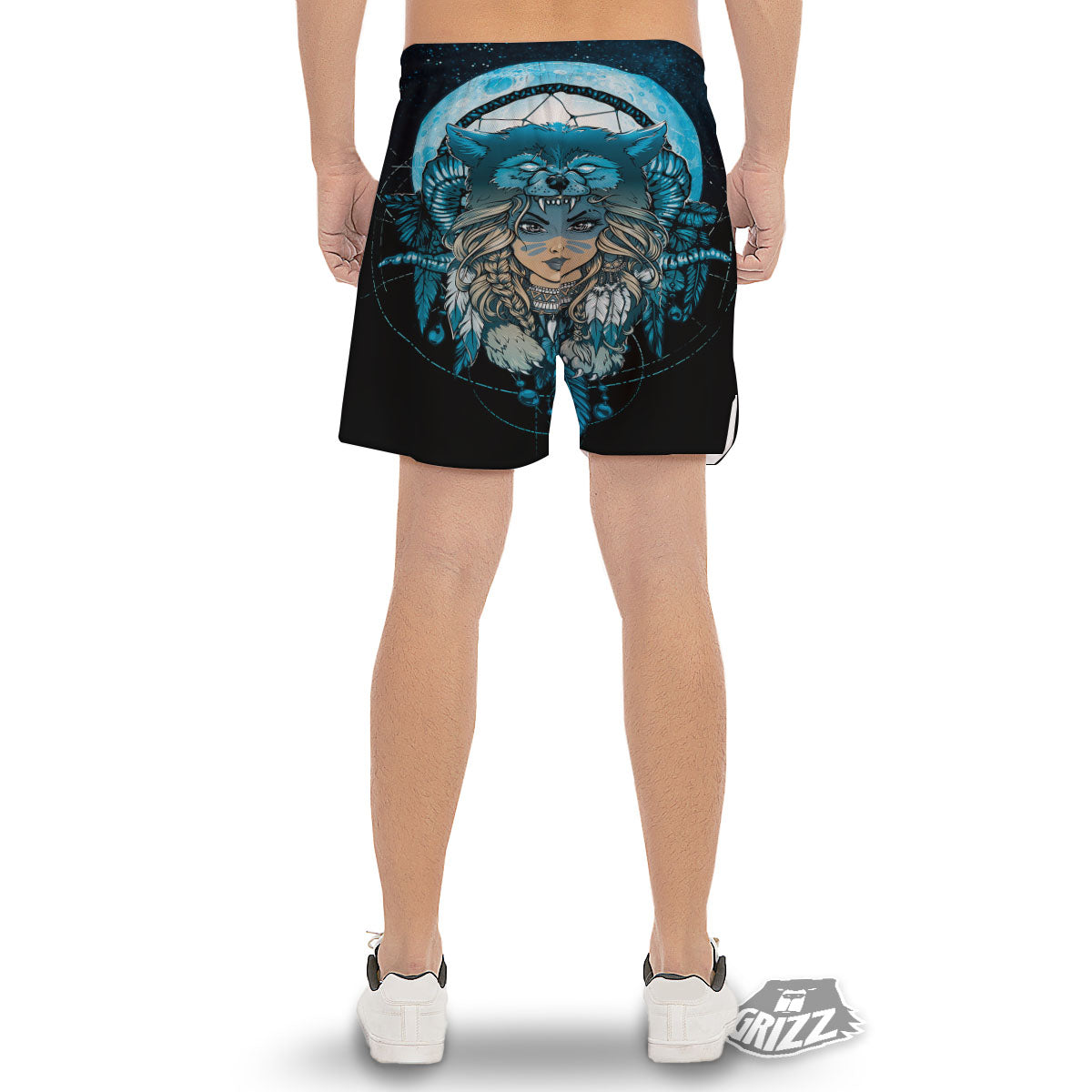 Wolf Girl Native American Print Men's Gym Shorts-grizzshop