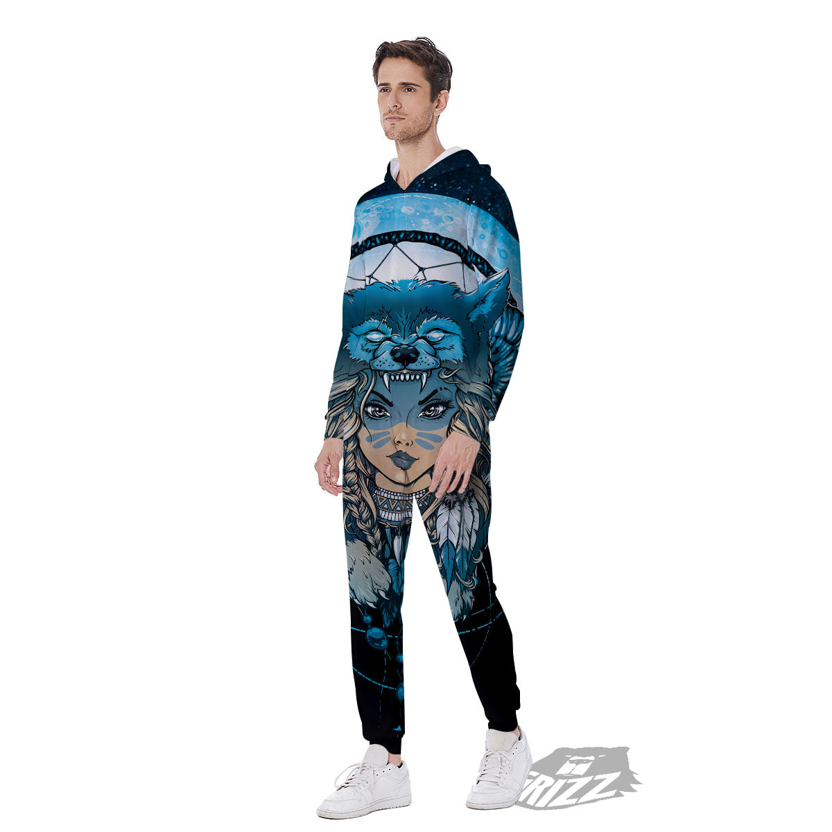 Wolf Girl Native American Print Men's Jumpsuit-grizzshop