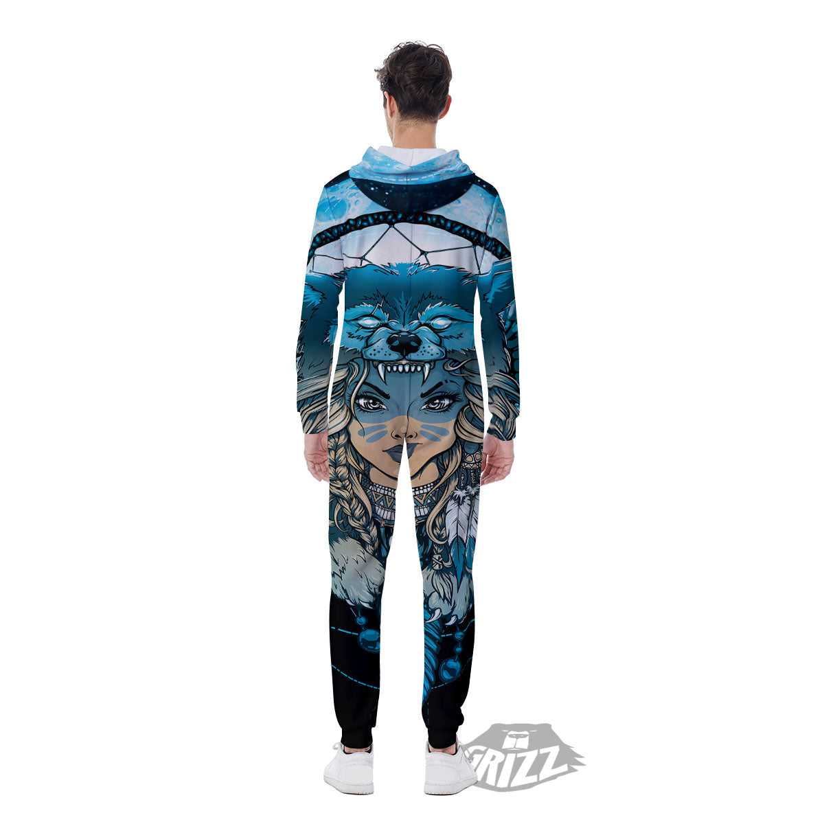 Wolf Girl Native American Print Men's Jumpsuit-grizzshop