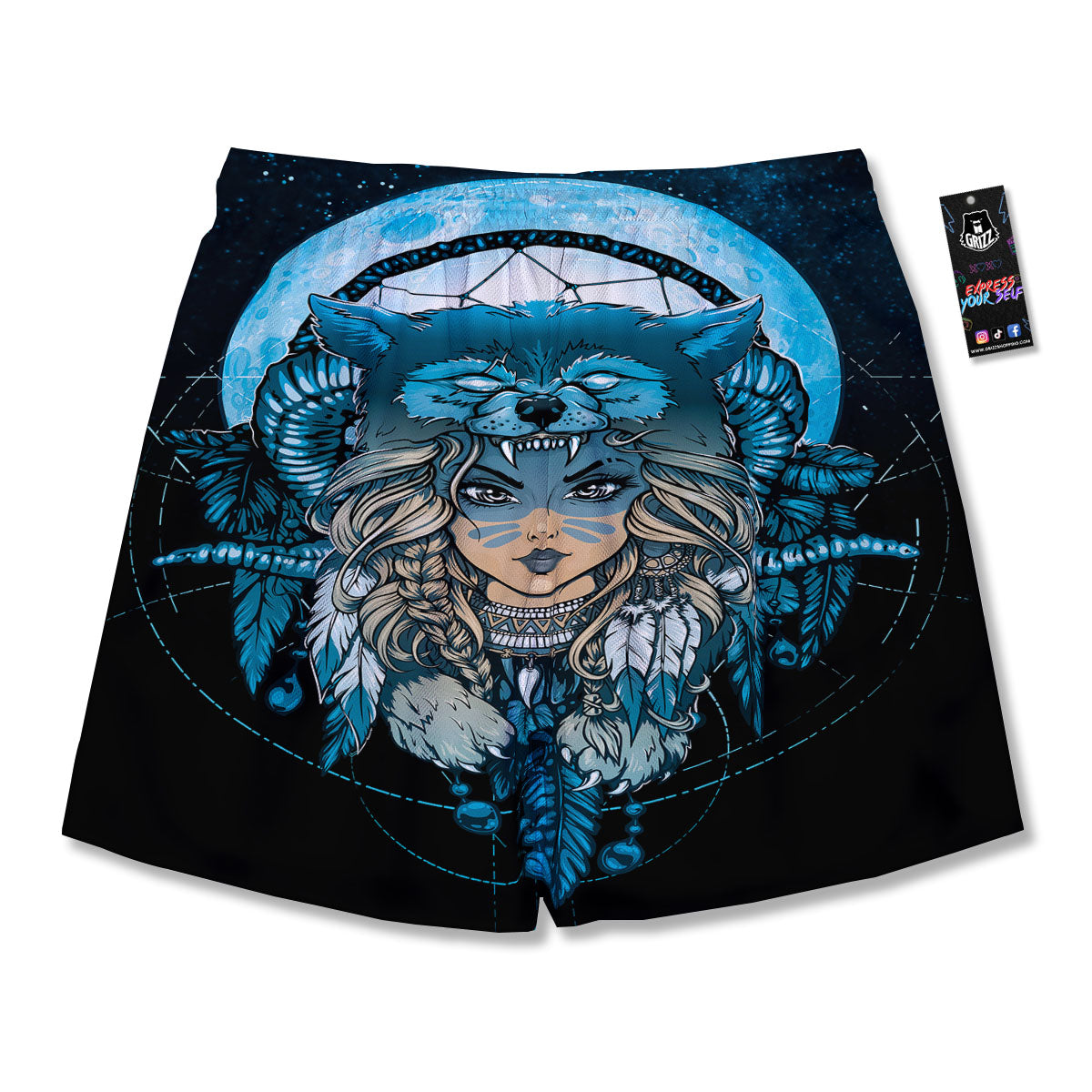 Wolf Girl Native American Print Men's Running Shorts-grizzshop