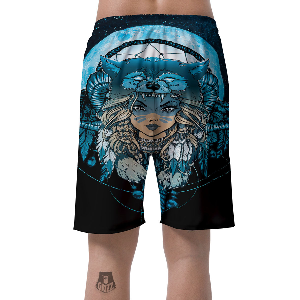 Wolf Girl Native American Print Men's Shorts-grizzshop