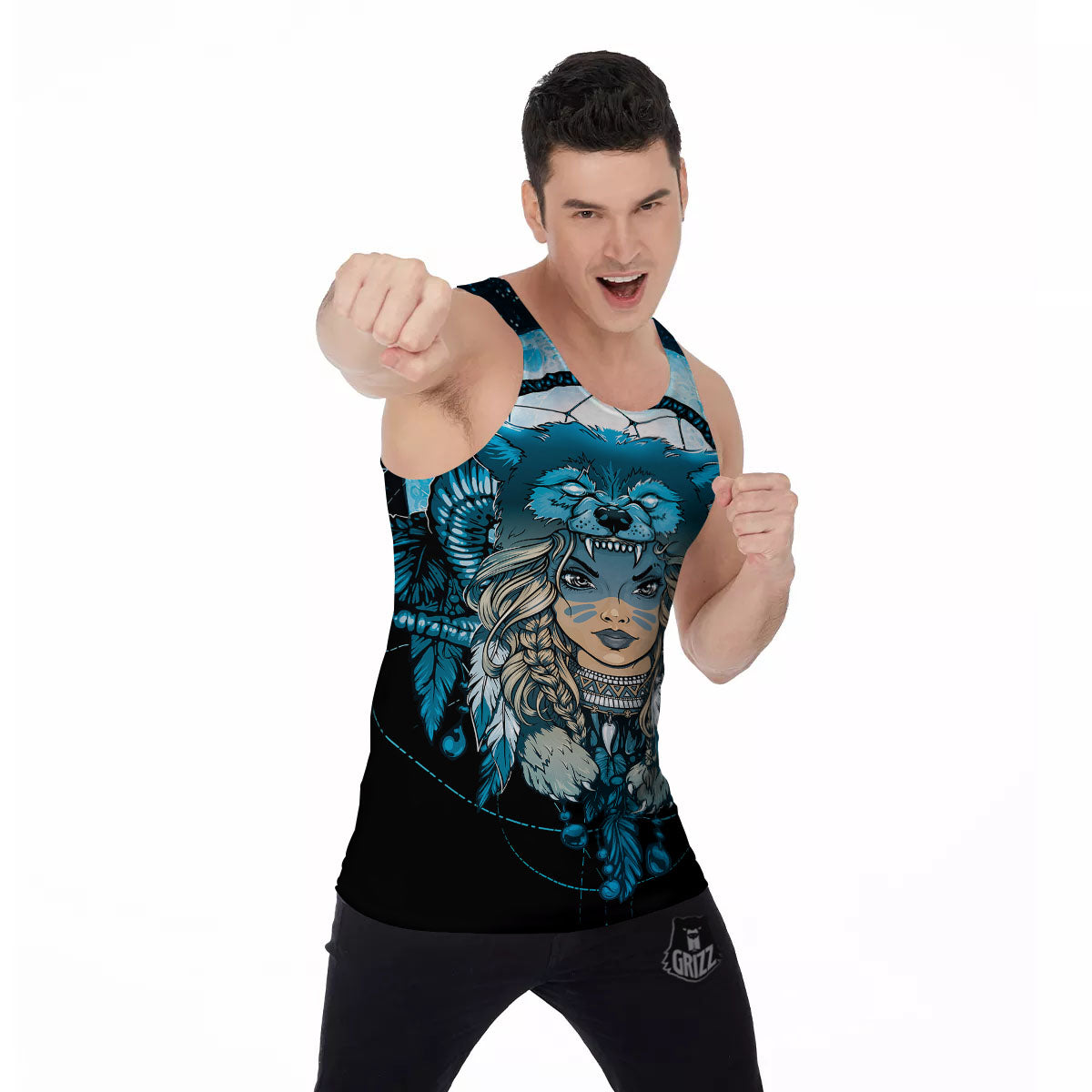 Wolf Girl Native American Print Men's Tank Top-grizzshop