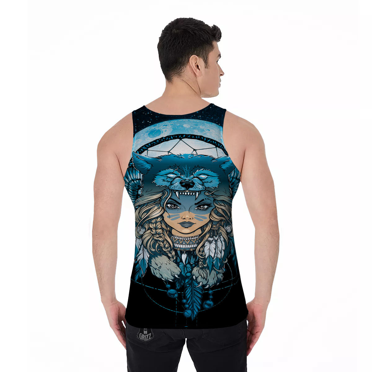 Wolf Girl Native American Print Men's Tank Top-grizzshop
