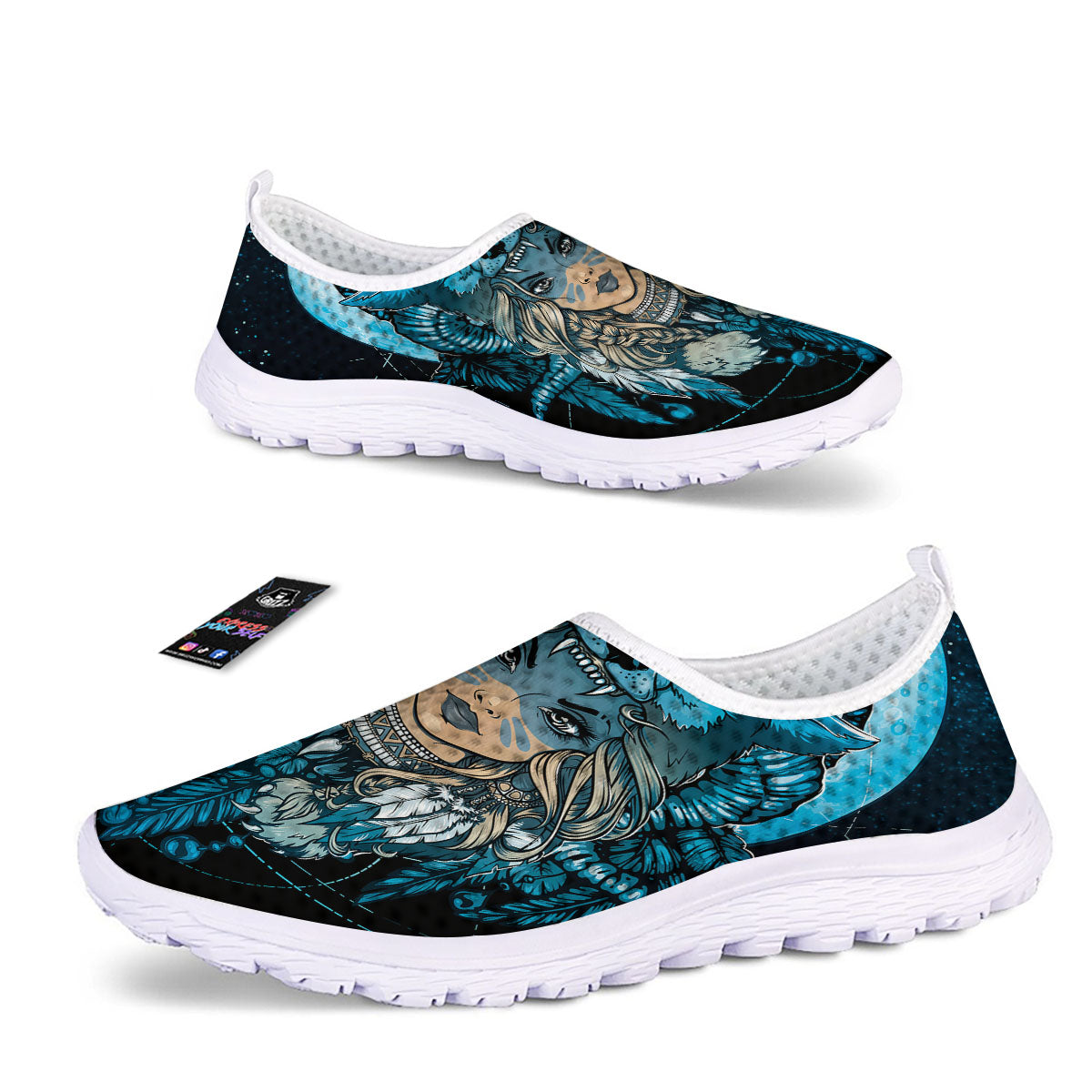 Wolf Girl Native American Print Nurse Shoes-grizzshop