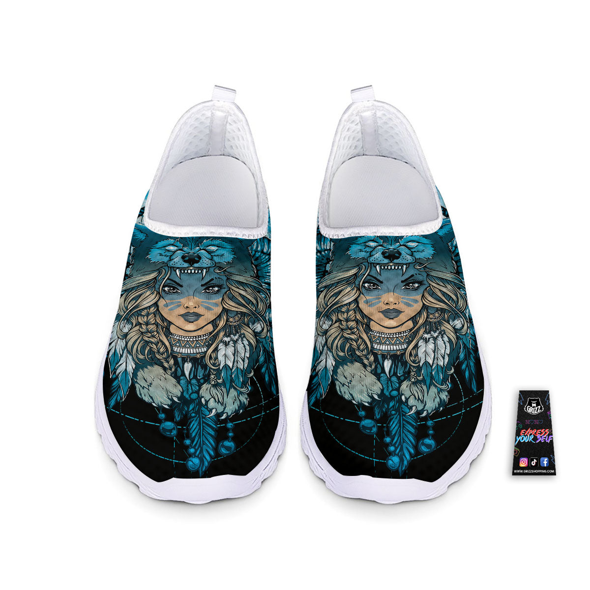 Wolf Girl Native American Print Nurse Shoes-grizzshop