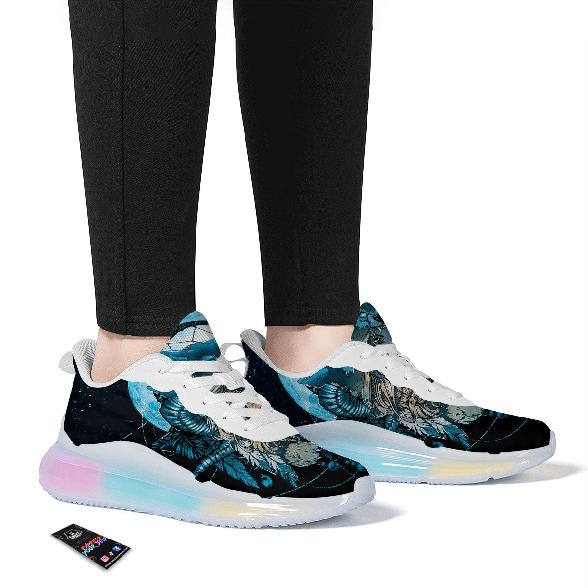 Wolf Girl Native American Print Running Sneakers-grizzshop
