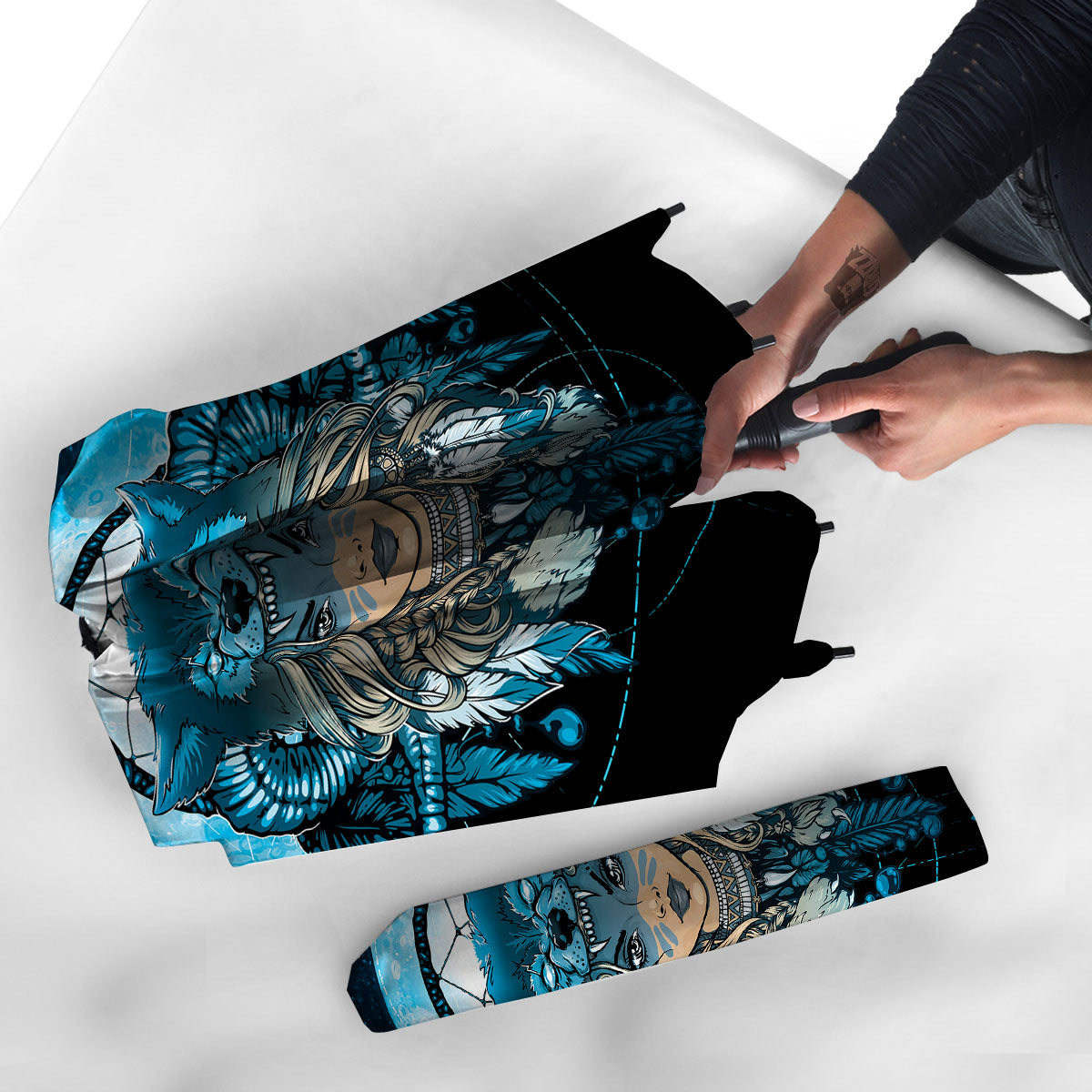 Wolf Girl Native American Print Umbrella-grizzshop