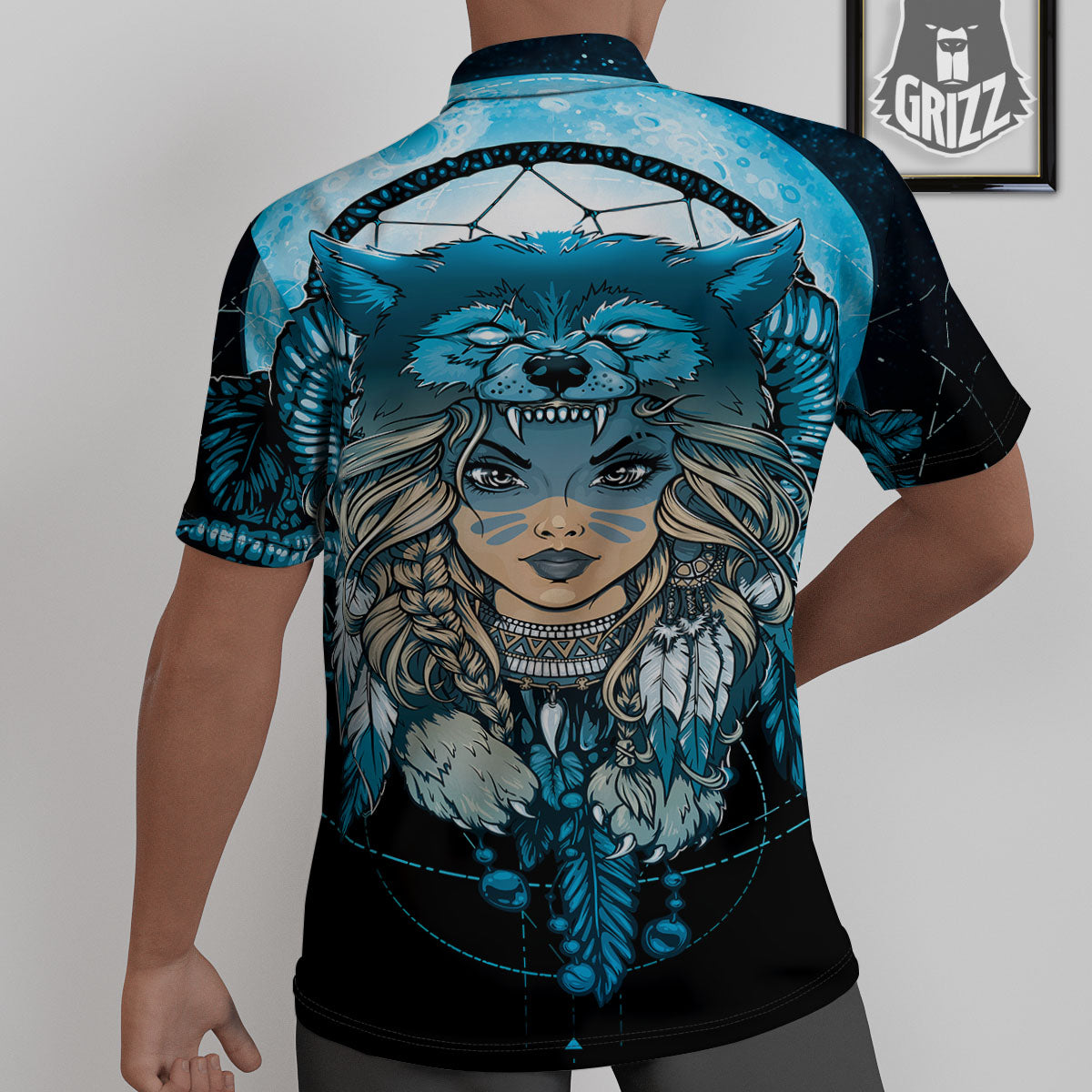 Wolf Girl Native American Print Untucked Shirts-grizzshop