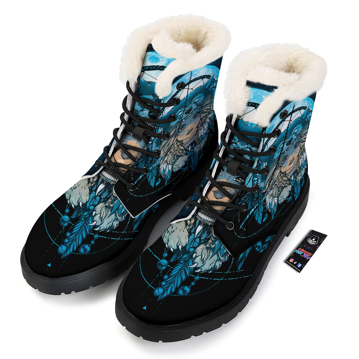 Wolf Girl Native American Print Winter Boots-grizzshop