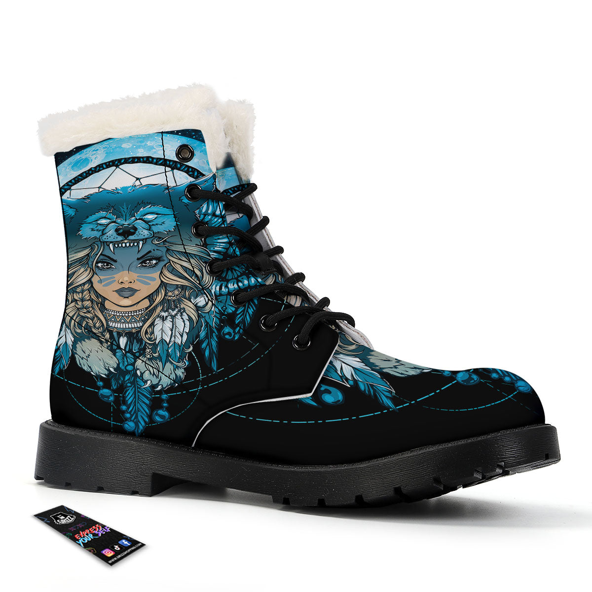Wolf Girl Native American Print Winter Boots-grizzshop