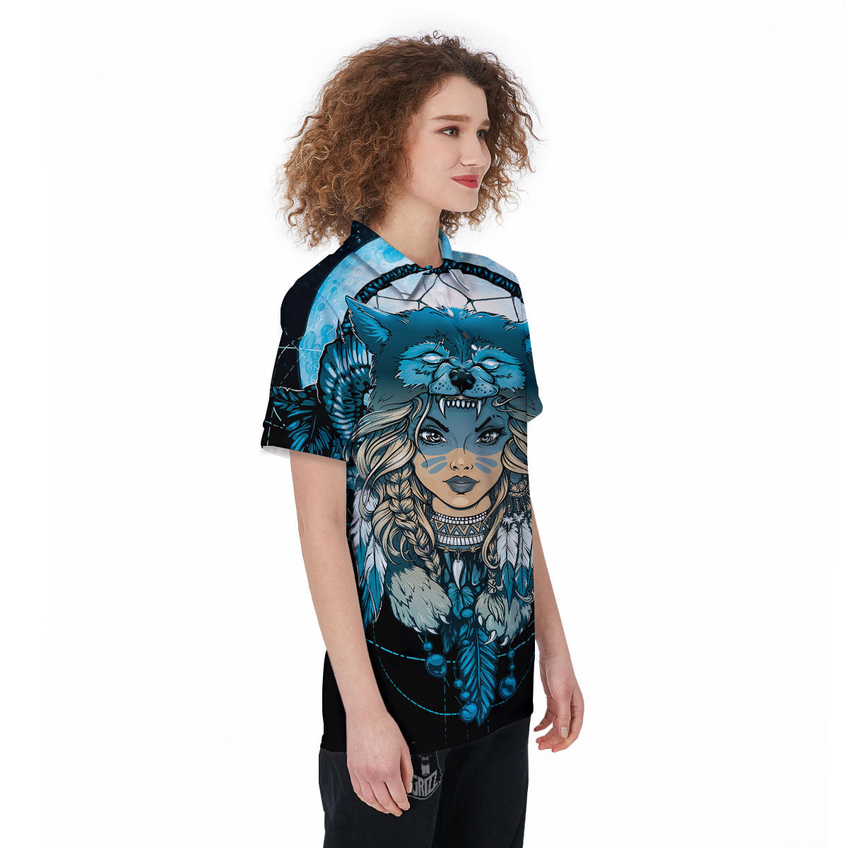 Wolf Girl Native American Print Women's Golf Shirts-grizzshop