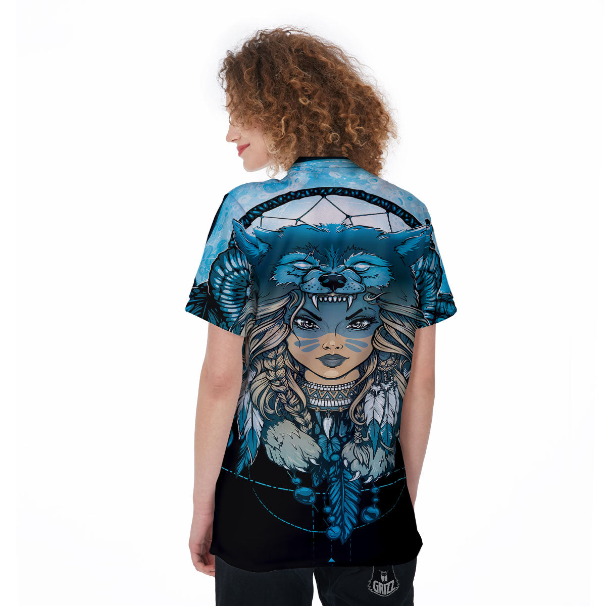 Wolf Girl Native American Print Women's Golf Shirts-grizzshop