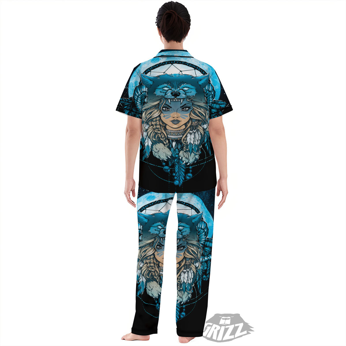 Wolf Girl Native American Print Women's Pajamas Set-grizzshop