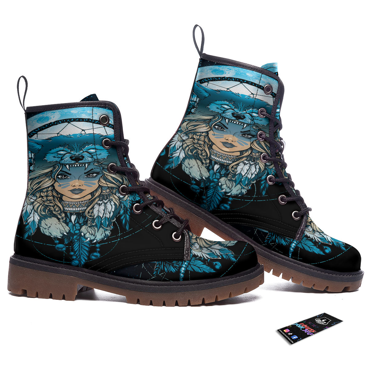 Wolf Girl Native American Print Work Boots-grizzshop