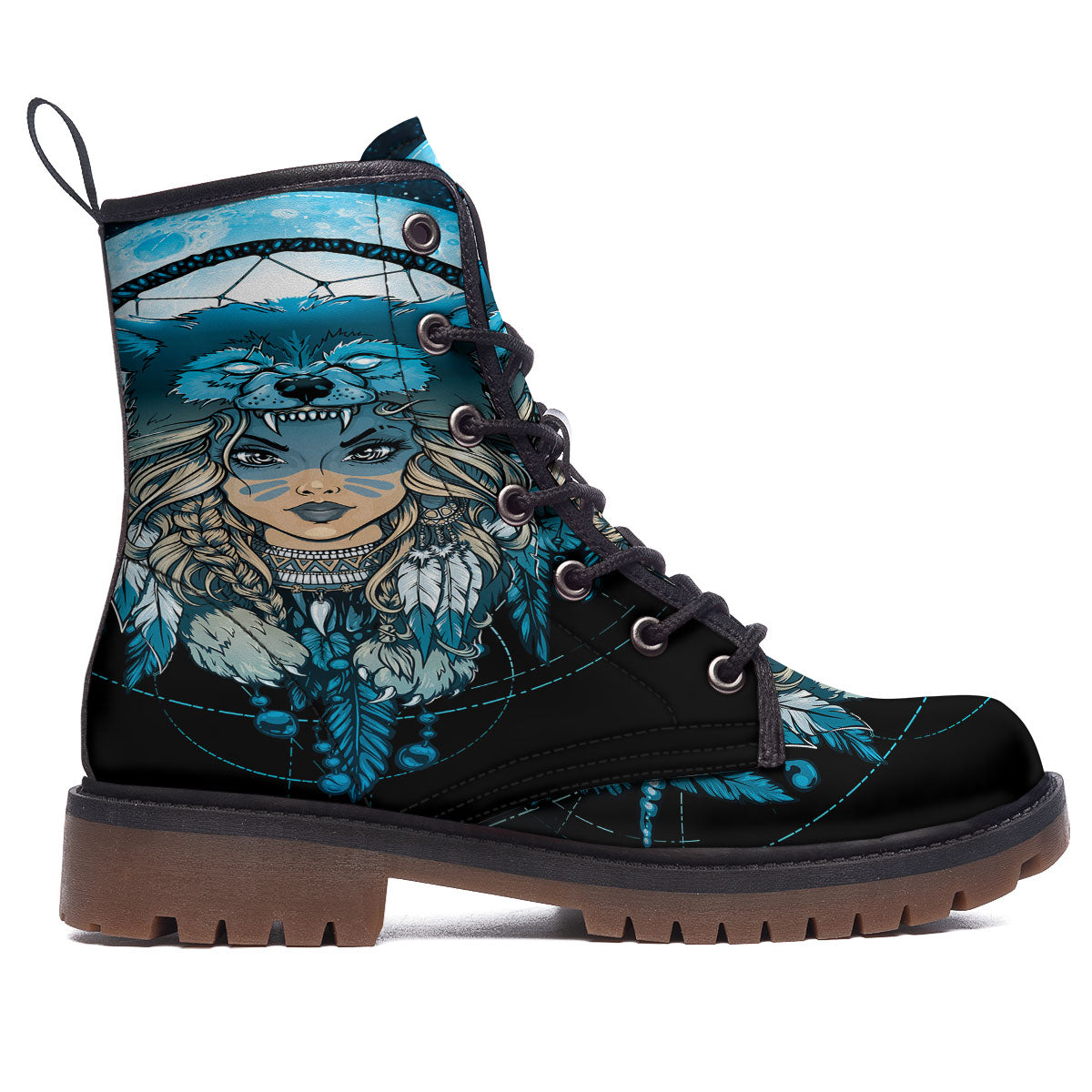 Wolf Girl Native American Print Work Boots-grizzshop