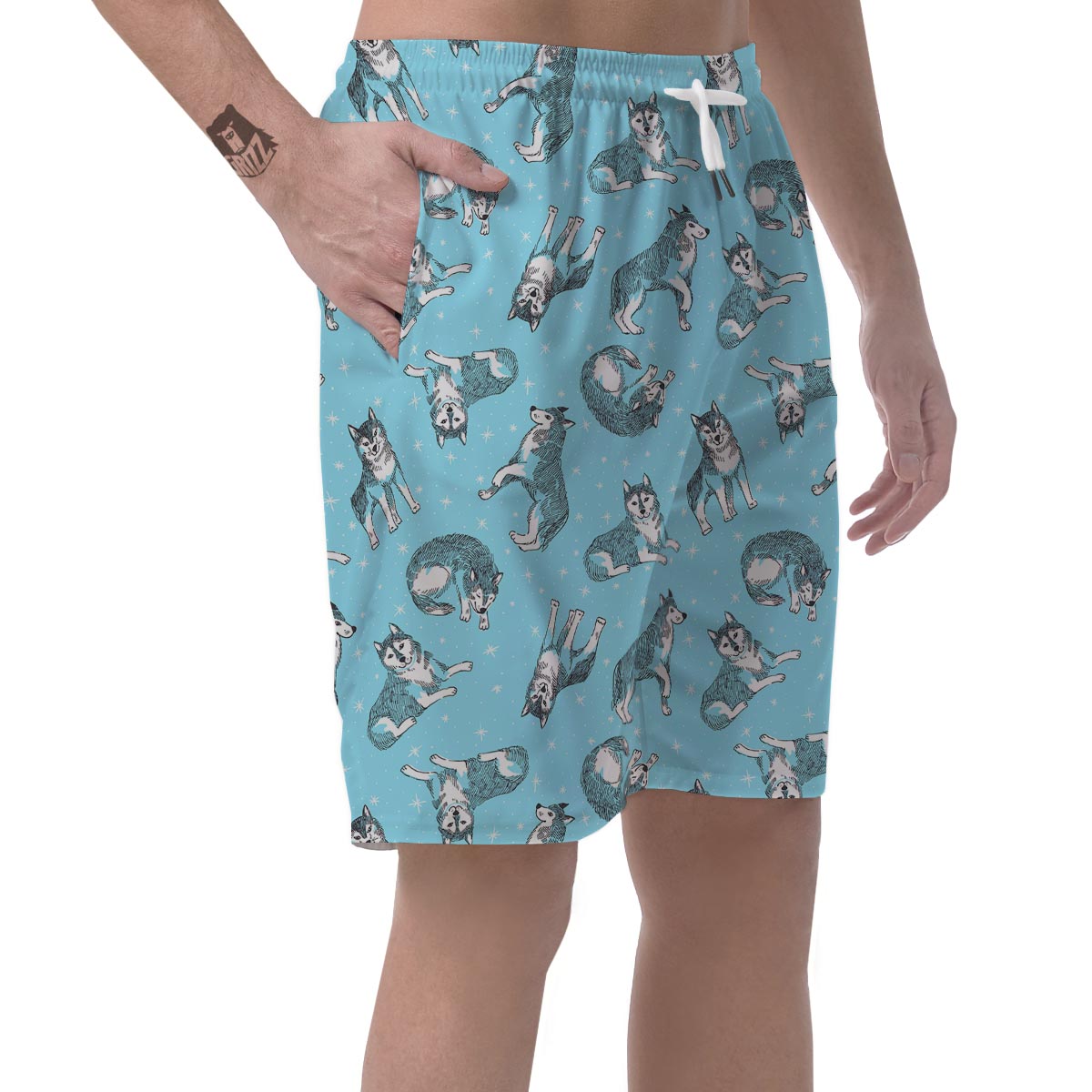 Wolf Hand Drawn Pattern Print Men's Shorts-grizzshop