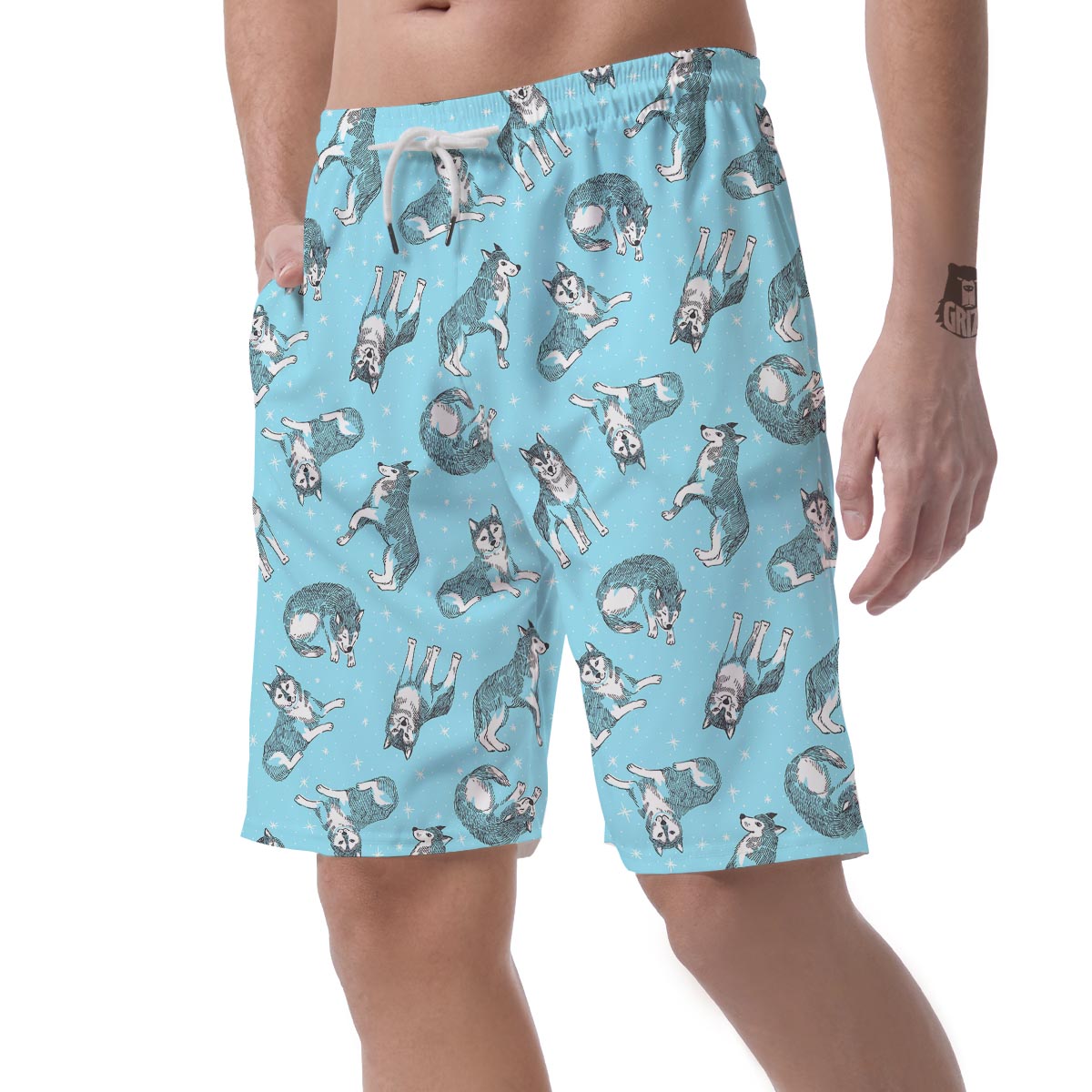 Wolf Hand Drawn Pattern Print Men's Shorts-grizzshop