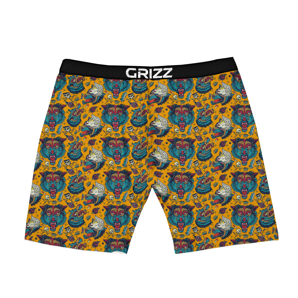 Wolf Head Yellow Tattoo Print Pattern Boxer Briefs-grizzshop