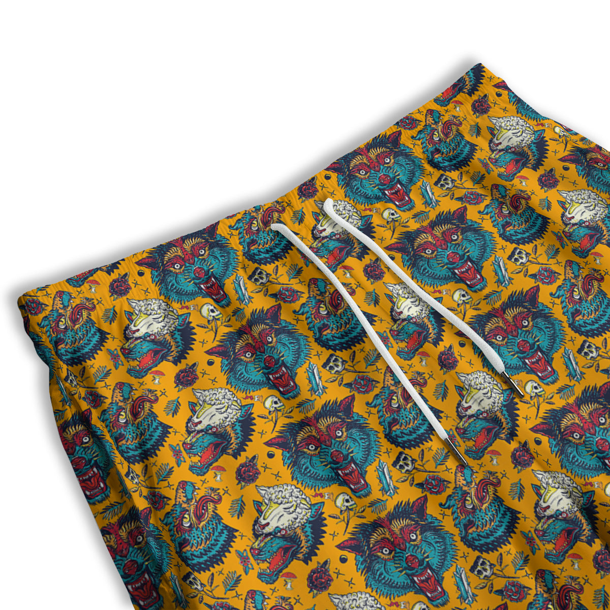 Wolf Head Yellow Tattoo Print Pattern Men's Athletic Shorts