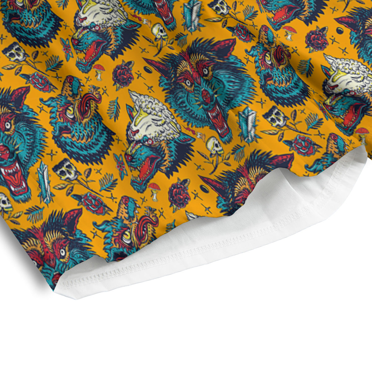 Wolf Head Yellow Tattoo Print Pattern Men's Athletic Shorts