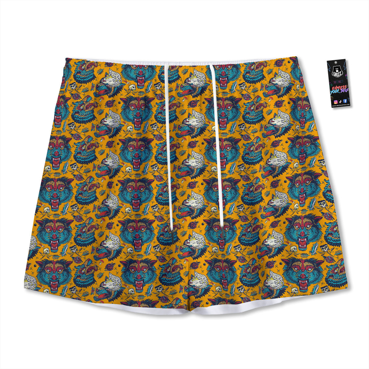 Zigzag White And Grey Print Pattern Mesh Shorts