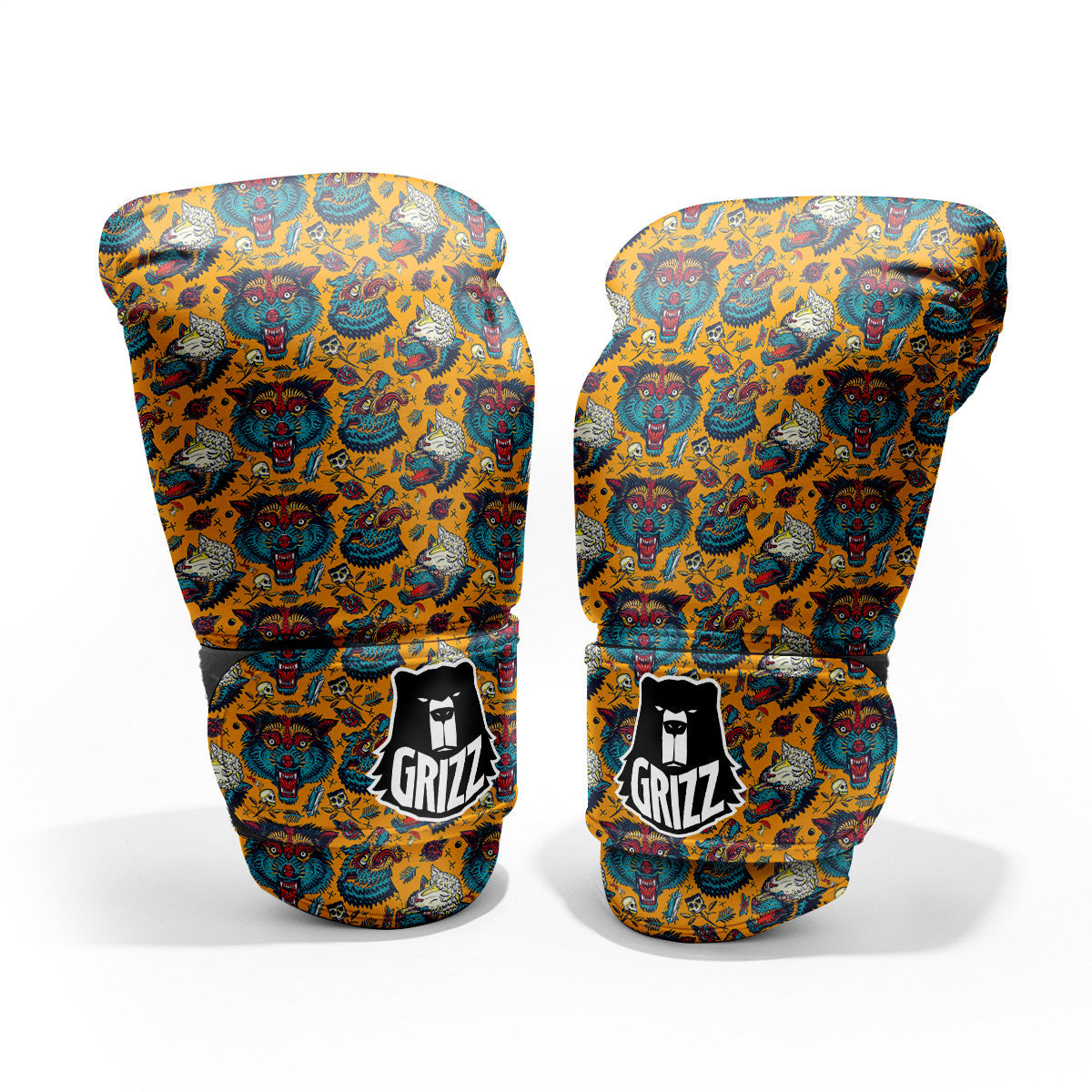 Wolf Head Yellow Tattoo Print Pattern Pro Boxing Glove