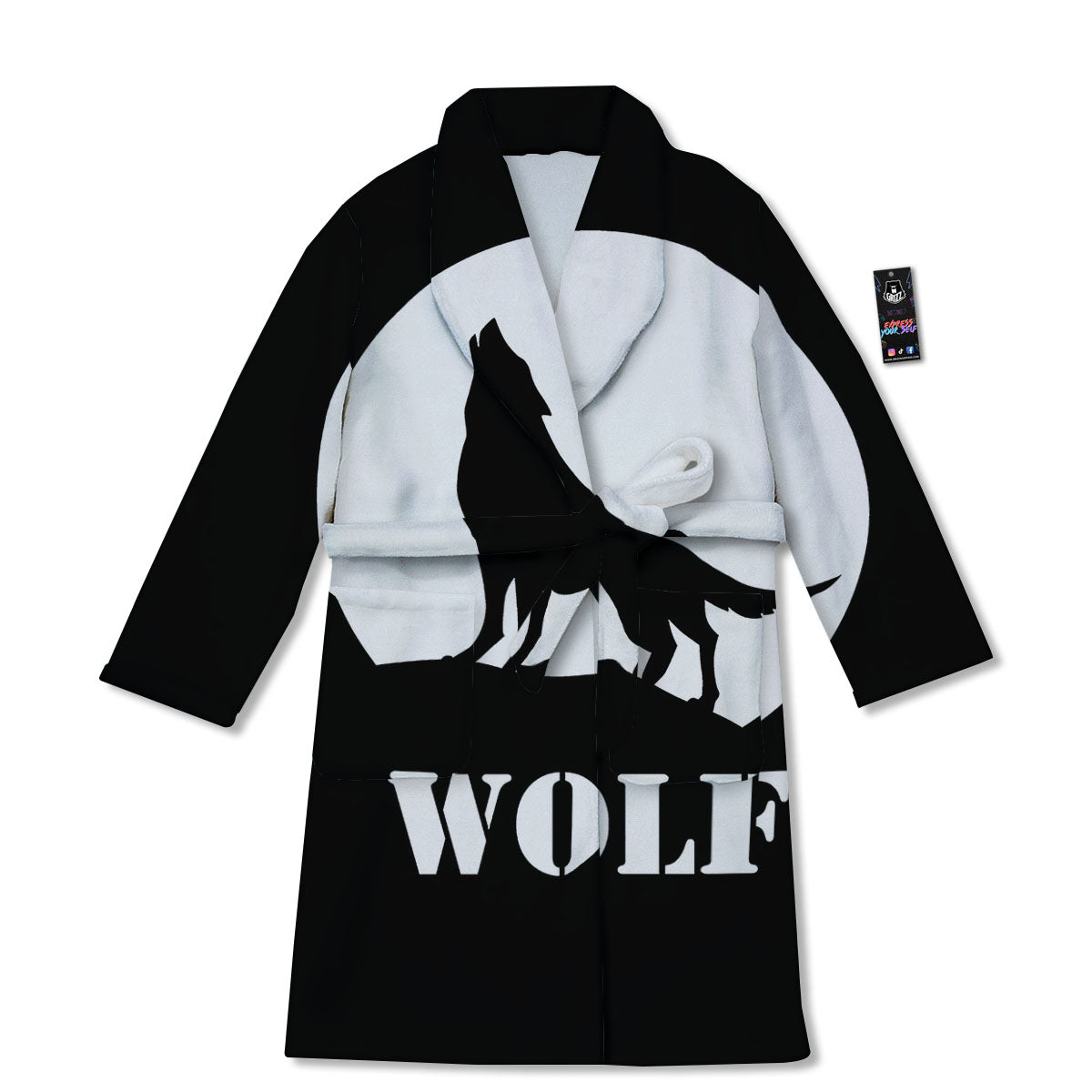 Wolf Howling Monochrome Print Bathrobe-grizzshop