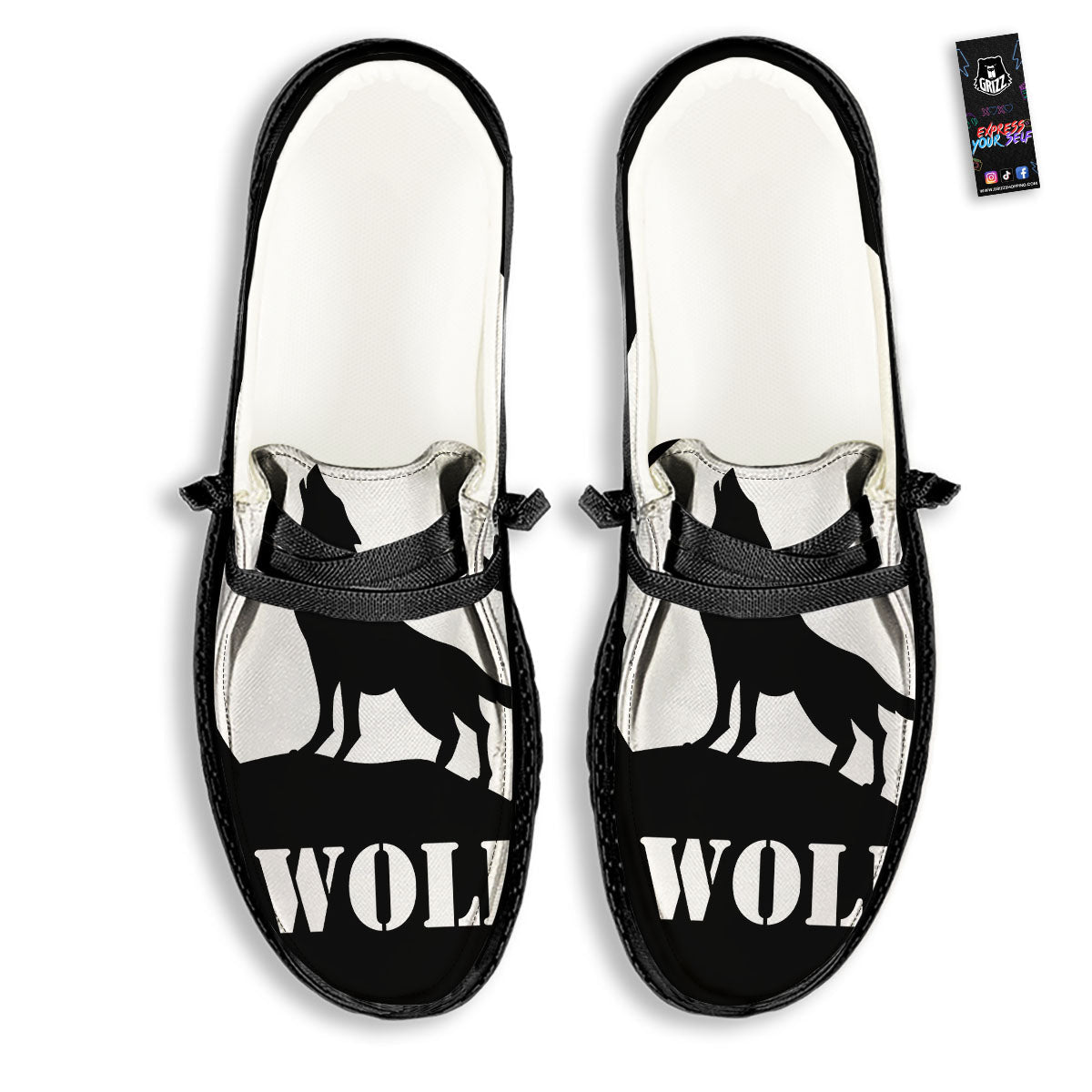 Wolf Howling Monochrome Print Black Loafers-grizzshop