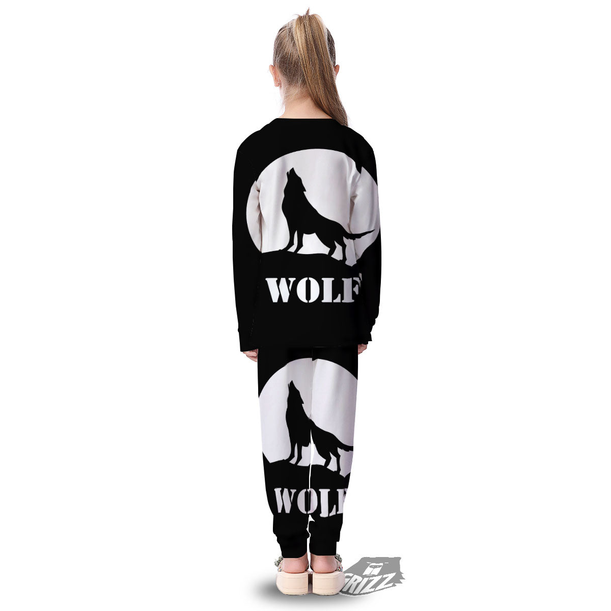 Wolf Howling Monochrome Print Kid's Pajamas-grizzshop