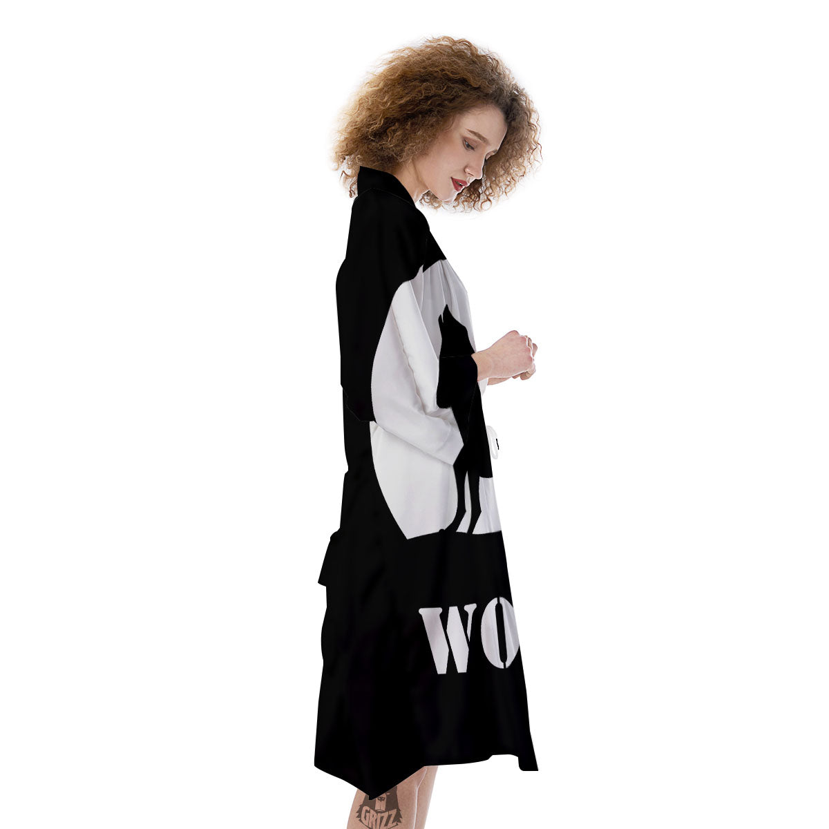 Wolf Howling Monochrome Print Kimono-grizzshop