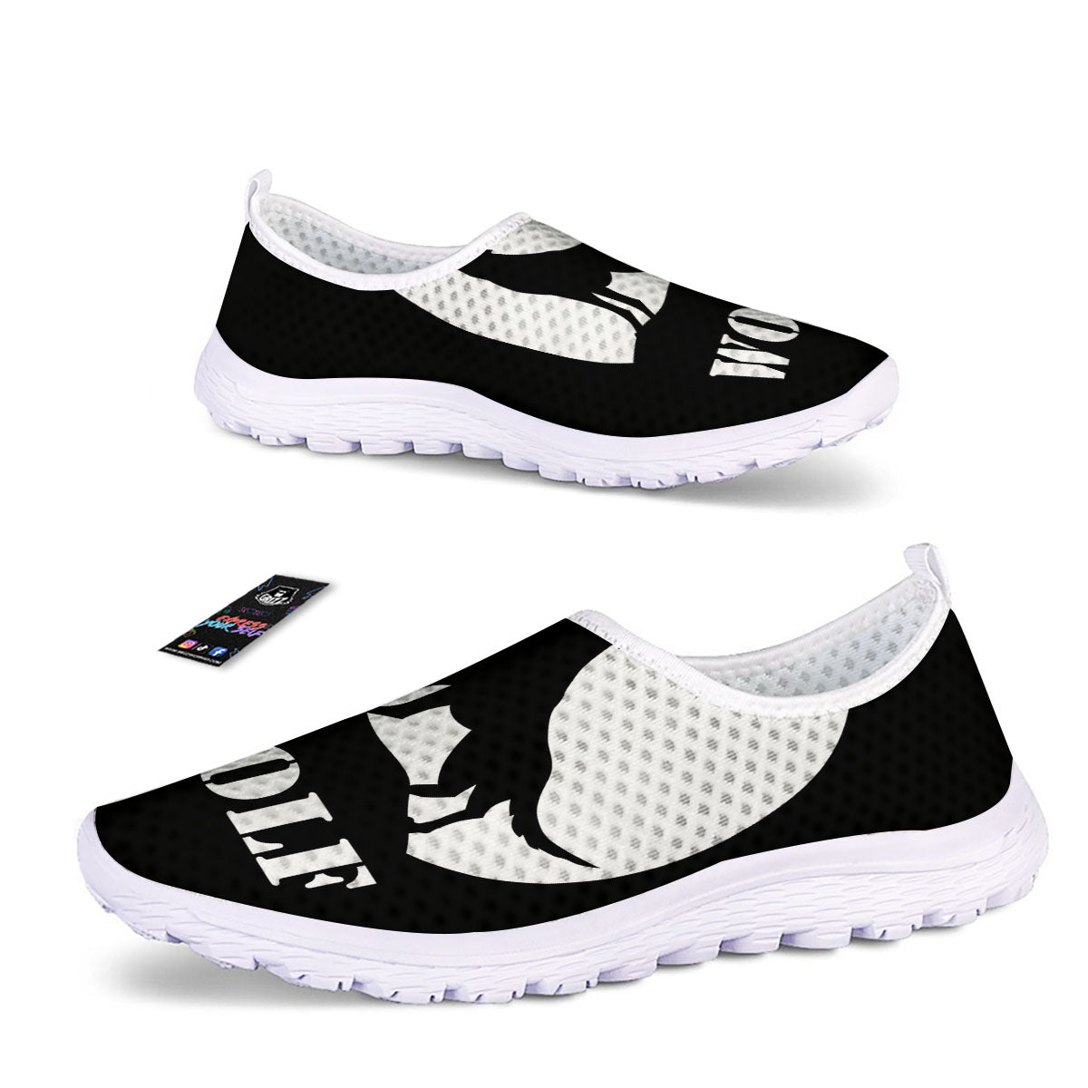 Wolf Howling Monochrome Print Nurse Shoes-grizzshop