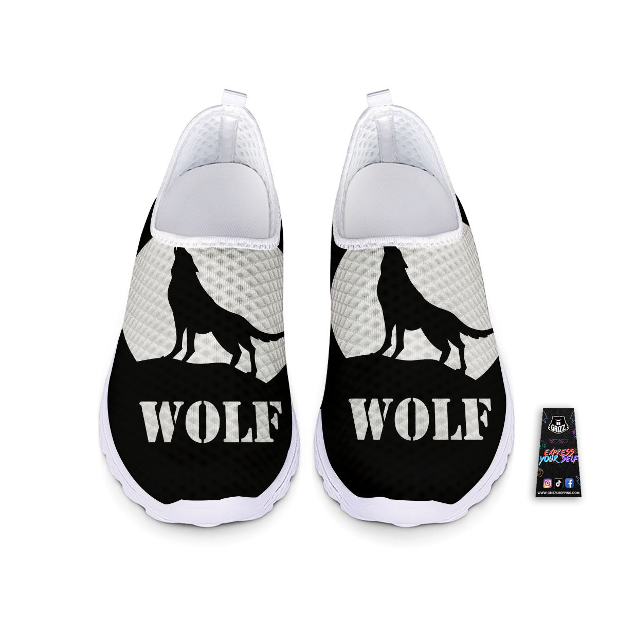Wolf Howling Monochrome Print Nurse Shoes-grizzshop