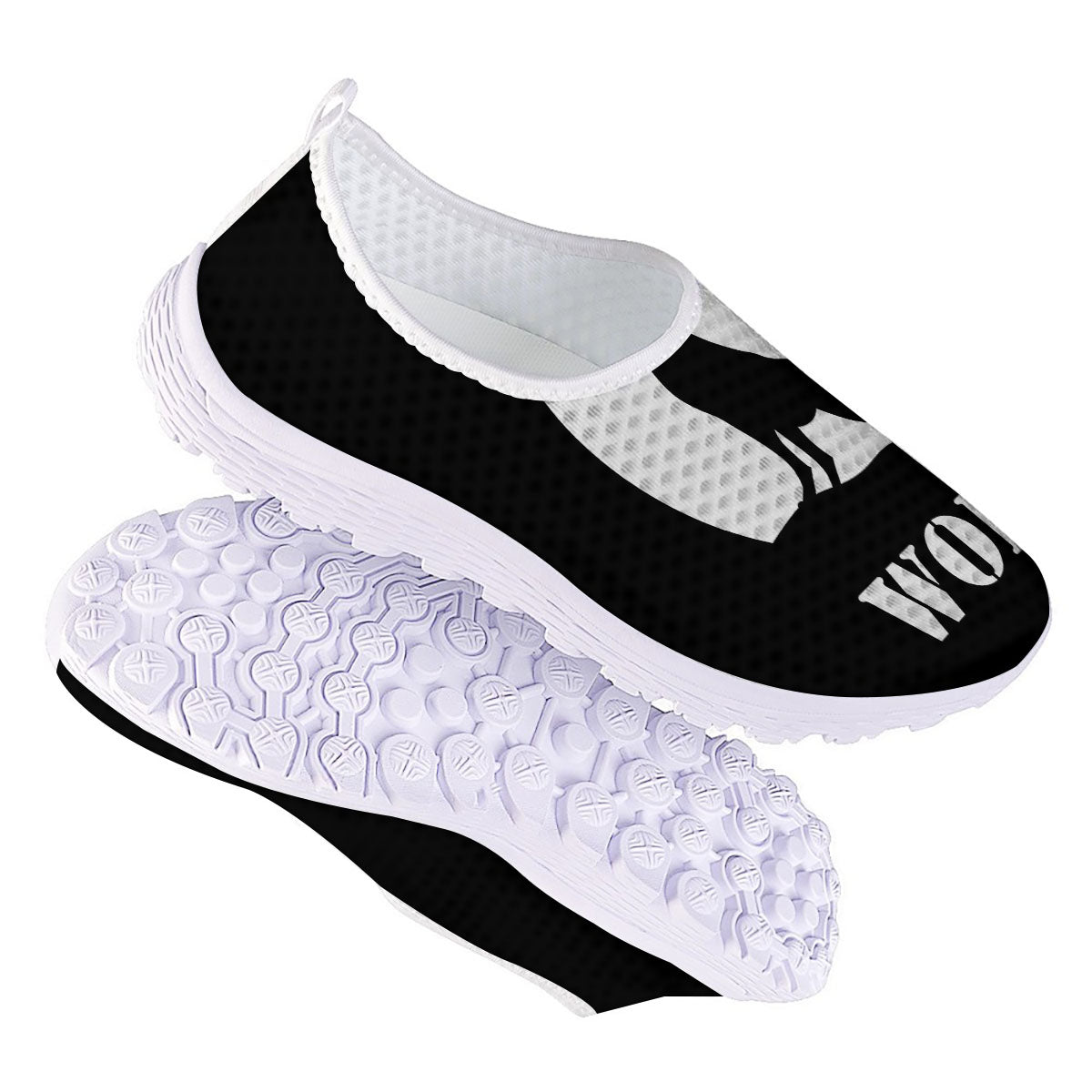 Wolf Howling Monochrome Print Nurse Shoes-grizzshop