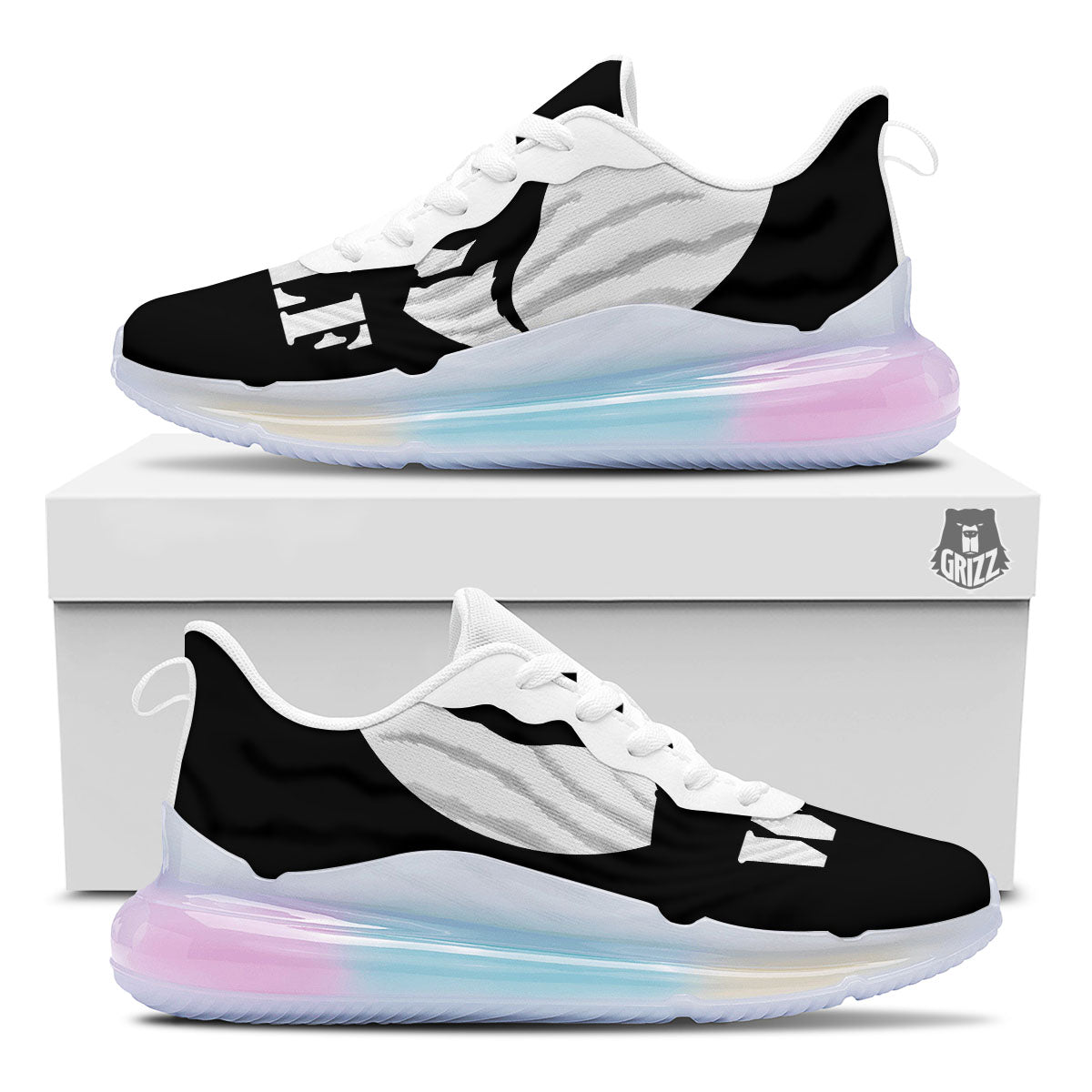Wolf Howling Monochrome Print Running Sneakers-grizzshop