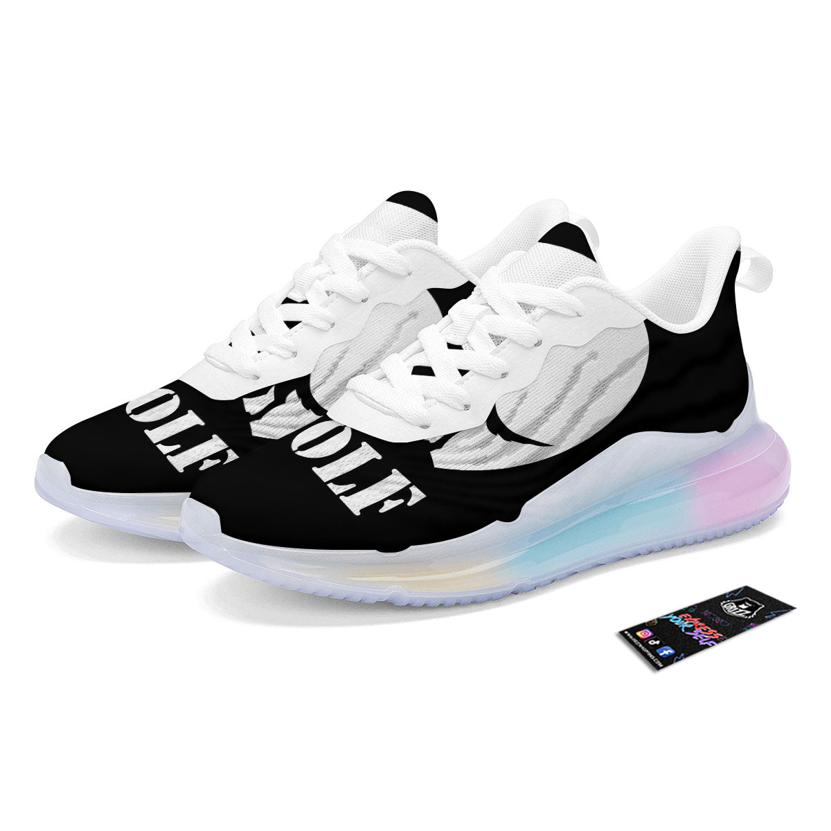 Wolf Howling Monochrome Print Running Sneakers-grizzshop