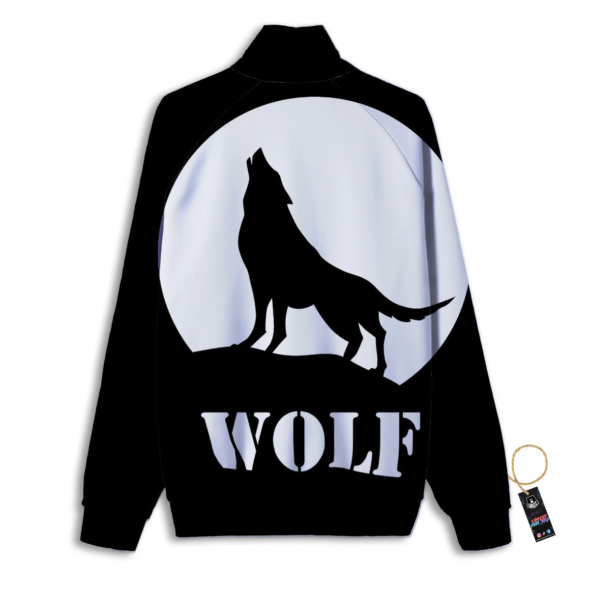Wolf Howling Monochrome Print Track Jacket-grizzshop