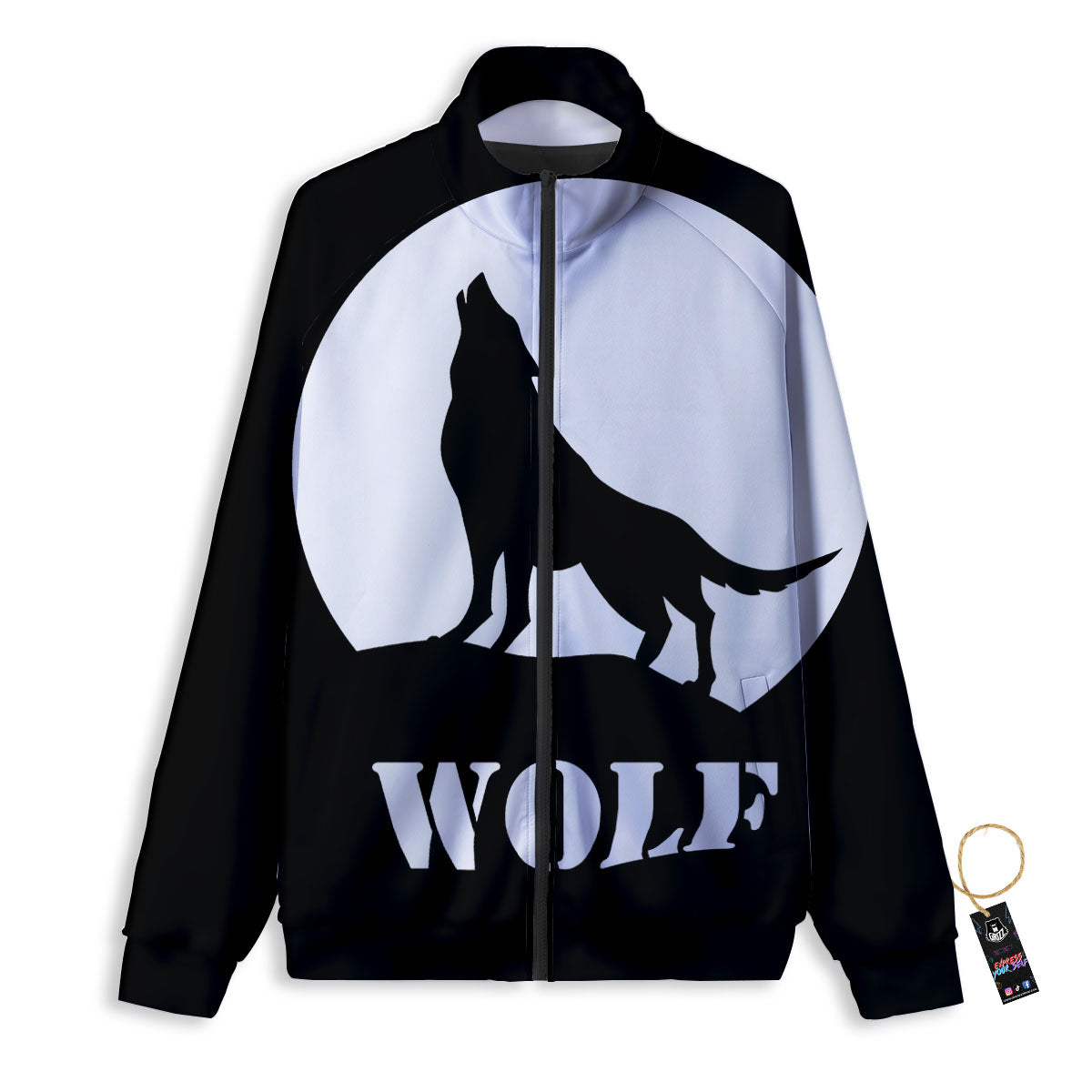 Wolf Howling Monochrome Print Track Jacket-grizzshop