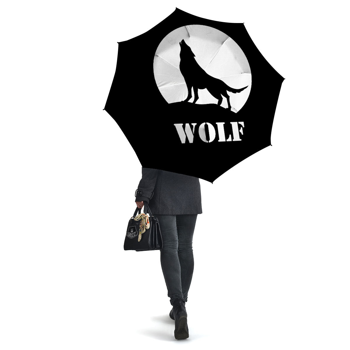 Wolf Howling Monochrome Print Umbrella-grizzshop