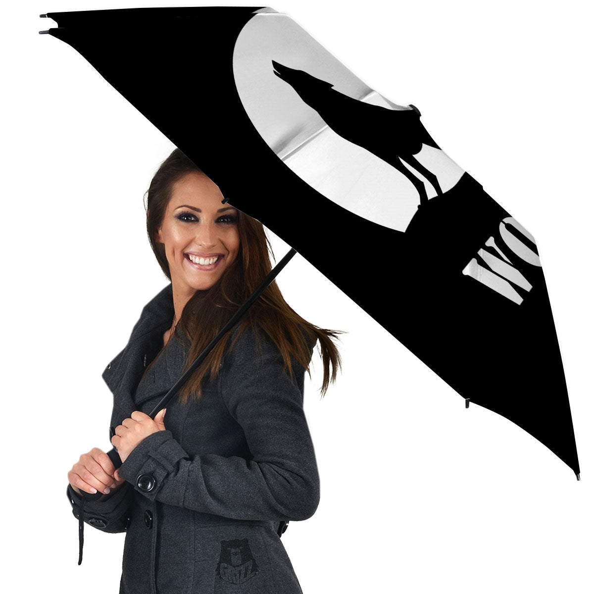 Wolf Howling Monochrome Print Umbrella-grizzshop