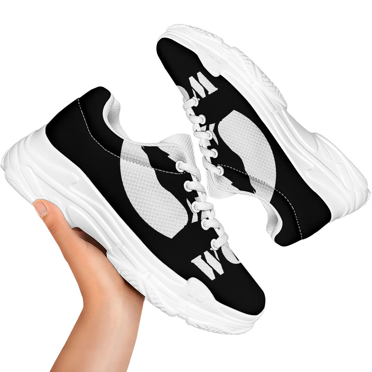 Wolf Howling Monochrome Print White Chunky Shoes-grizzshop