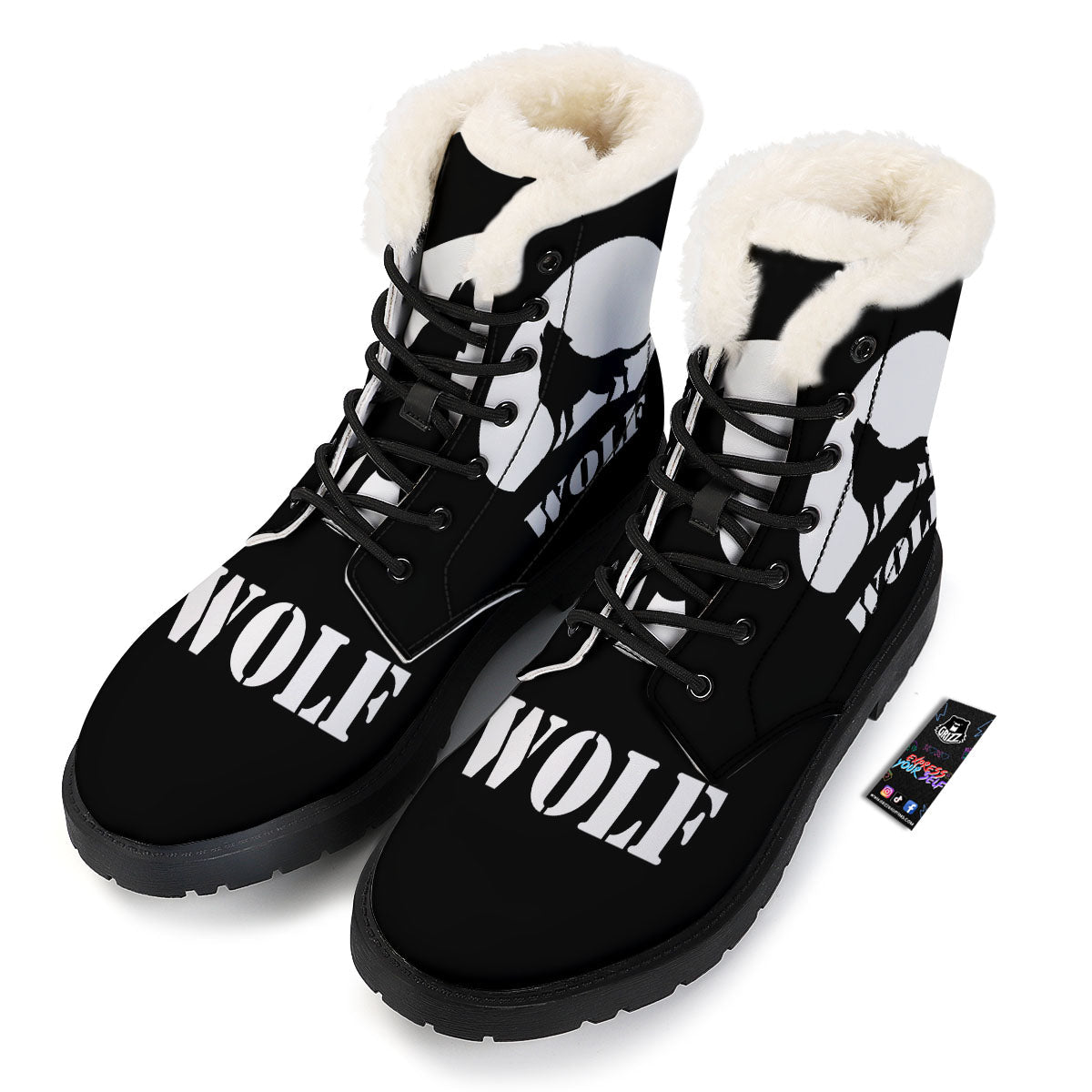 Wolf Howling Monochrome Print Winter Boots-grizzshop