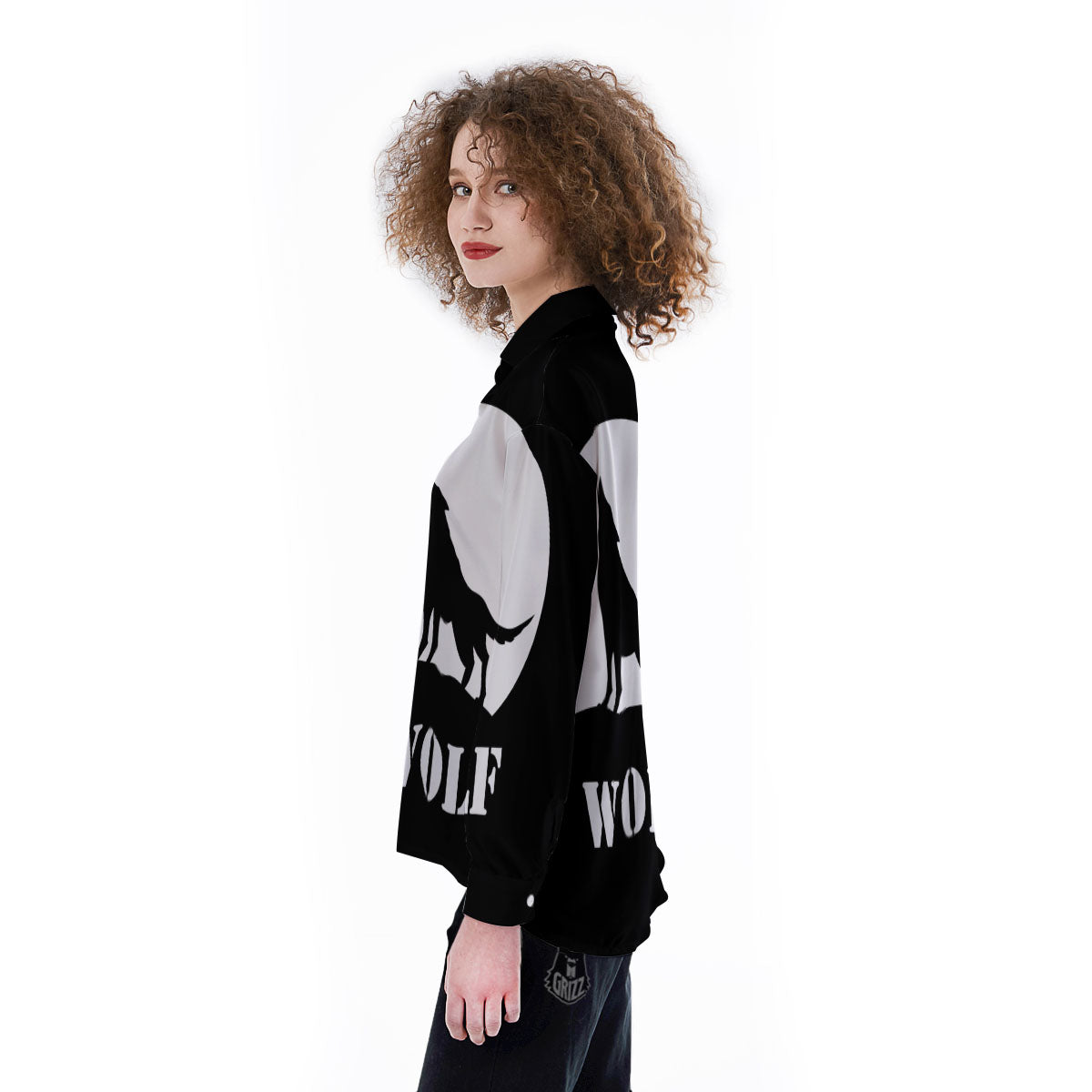 Wolf Howling Monochrome Print Women's Long Sleeve Shirts-grizzshop