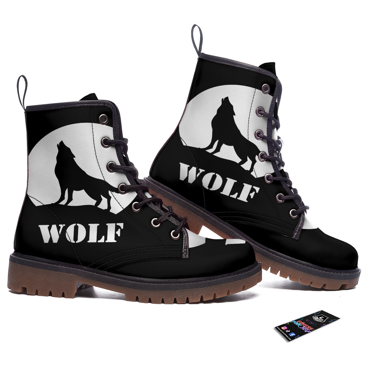 Wolf Howling Monochrome Print Work Boots-grizzshop