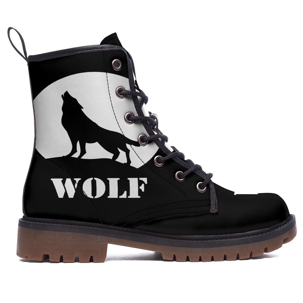 Wolf Howling Monochrome Print Work Boots-grizzshop