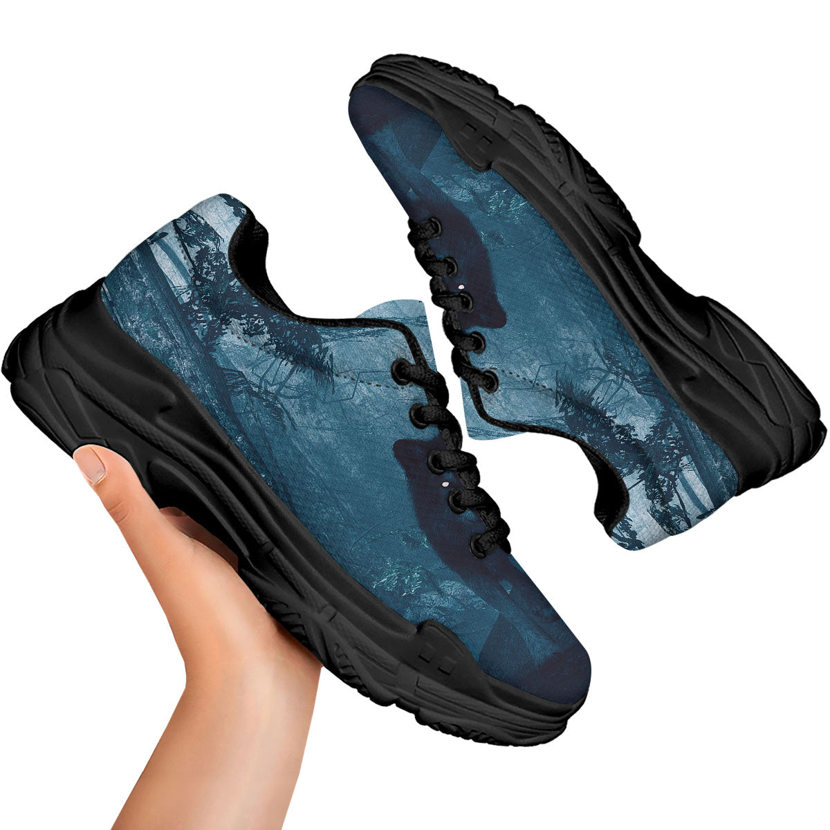 Wolf Jungle Print Black Chunky Shoes-grizzshop