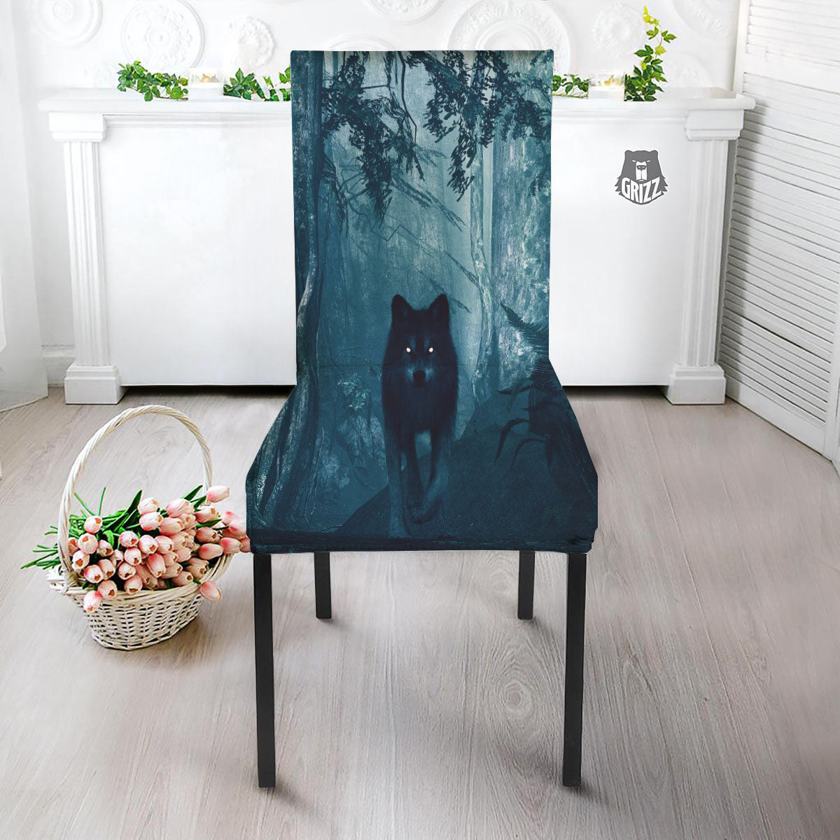 Wolf Jungle Print Dining Chair Slipcover-grizzshop