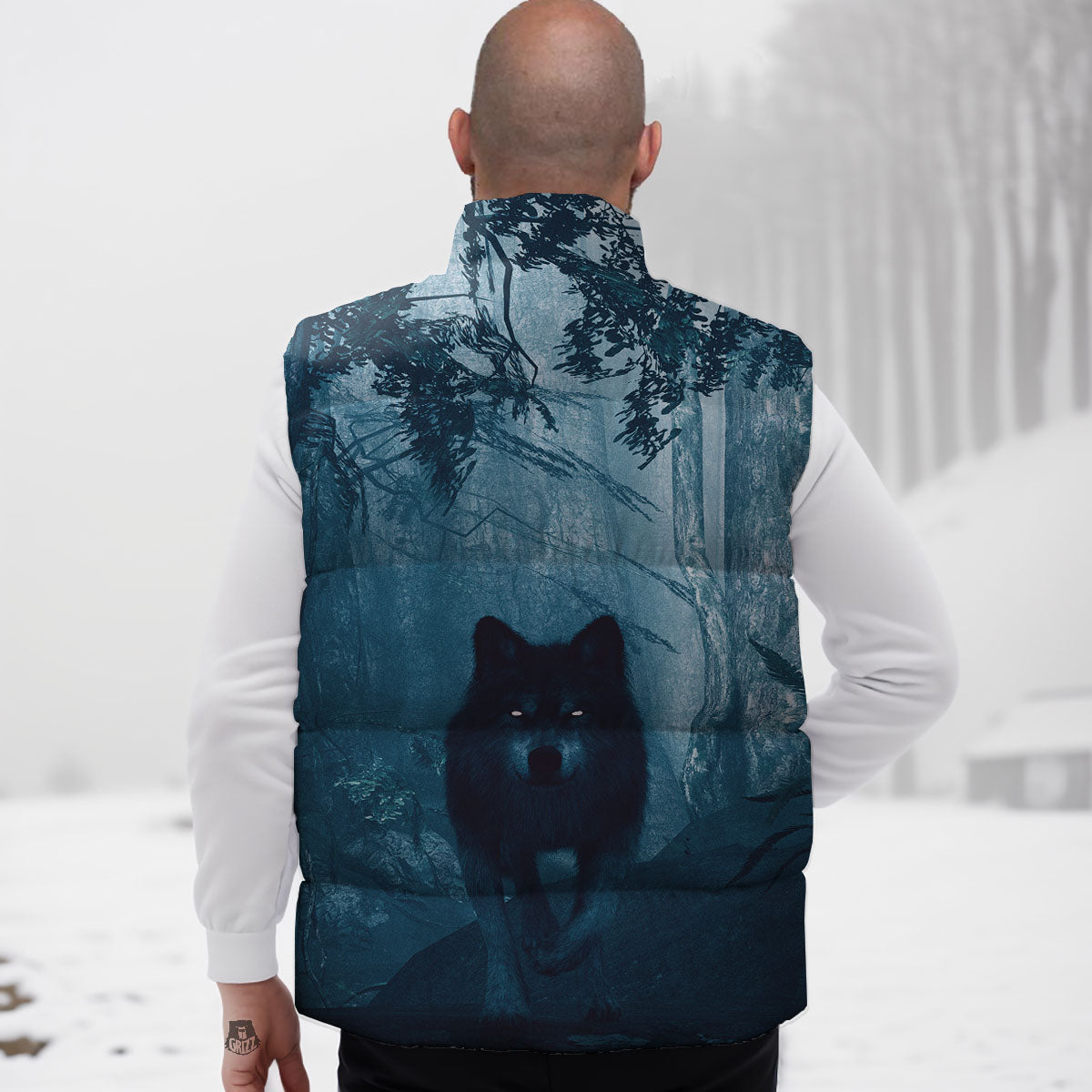 Wolf Jungle Print Down Vest-grizzshop