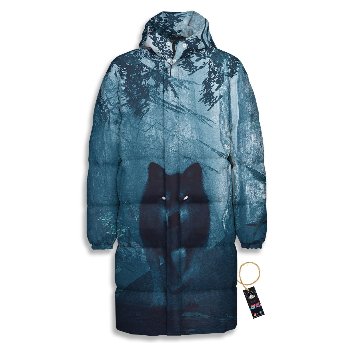 Wolf Jungle Print Long Down Jacket-grizzshop
